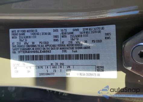 2025 Ford Ranger Xlt z USA, uszkodzony, nr VIN 1FTER4HH0SLE48592